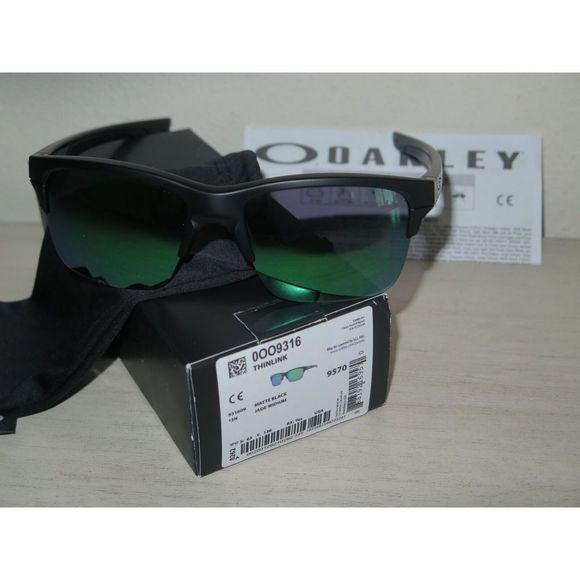 Oakley OO9316-09 Men's Thinlink Matte Black Frame Jade/Green Iridium Sunglasses - Picture 2 of 11